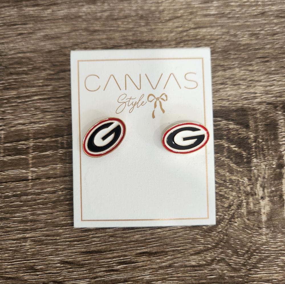 Georgia 'G' Red and Black Stud Earrings